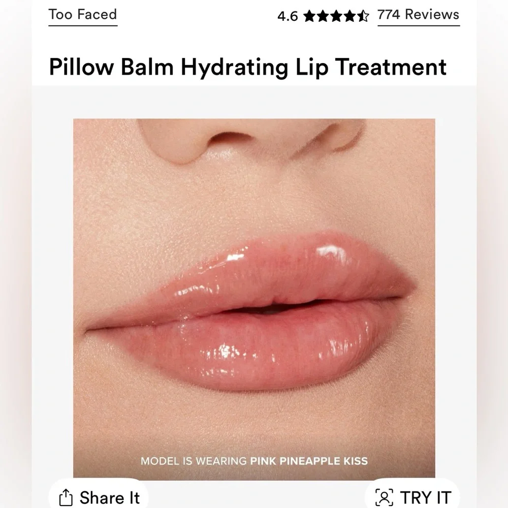 Too Faced Pillow Balm Lip Treatment in Shade Pink Pineapple Kiss